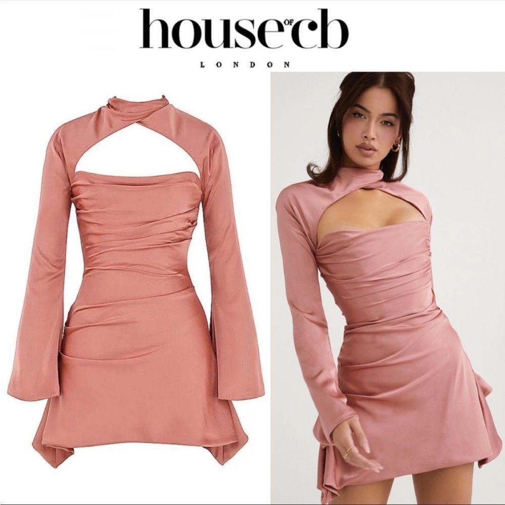 HOUSE OF CB Toira Satin Corset Minidress in Copper Rose sz L+ NWT